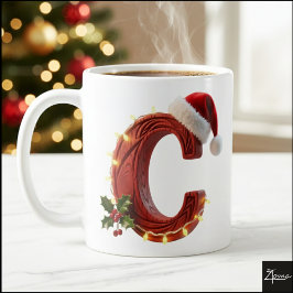 Rustic Wood Christmas Letter C String Lights Kaffeetasse