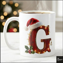 Rustic Wood Christmas Letter G String Lights Kaffeetasse
