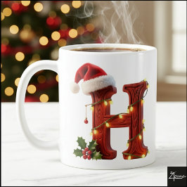 Rustic Wood Christmas Letter H String Lights Kaffeetasse