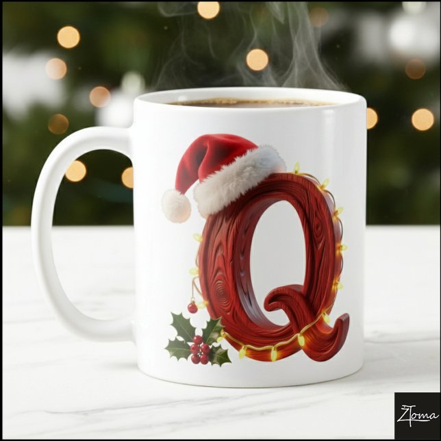 Rustic Wood Christmas Letter Q String Lights Kaffeetasse (Von Creator hochgeladen)