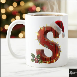 Rustic Wood Christmas Letter S String Lights Kaffeetasse