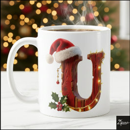 Rustic Wood Christmas Letter U String Lights Kaffeetasse