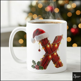 Rustic Wood Christmas Letter X String Lights Kaffeetasse