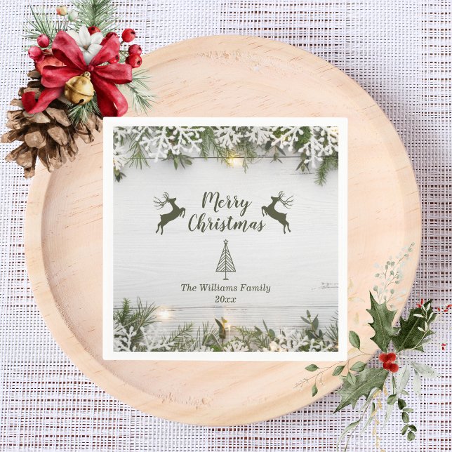 Rustic Wood Christmas Party Rentier Serviette (Von Creator hochgeladen)