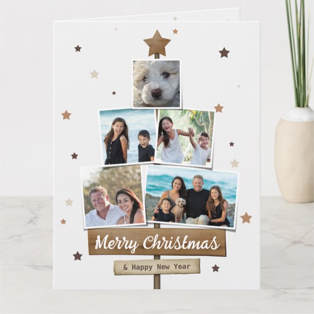 Rustic Wood Christmas Tree | 5 Fotos Collage Karte (Vorderseite)