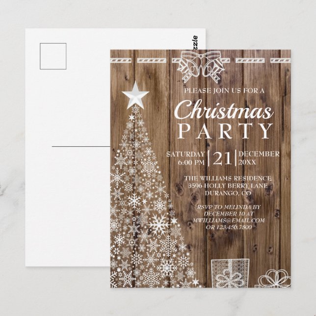 Rustic Wood Christmas Tree Holiday Party einladen Postkarte (Vorne/Hinten)