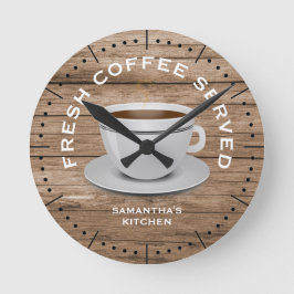 Rustic Wood Coffee Theme Farmhouse Kitchen Runde Wanduhr