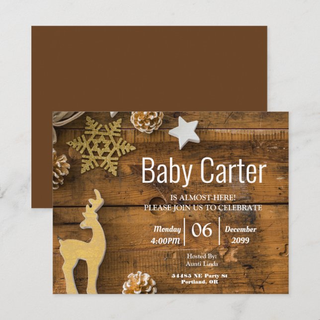 Rustic Wood Country Christmas Boy Baby Dusche Einladung (Vorne/Hinten)