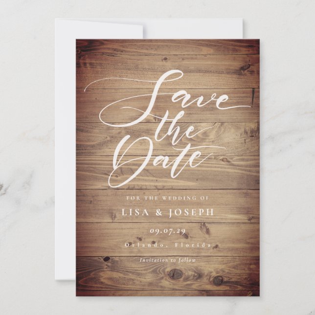 Rustic Wood Country Elegante Script Save The Date (Vorderseite)