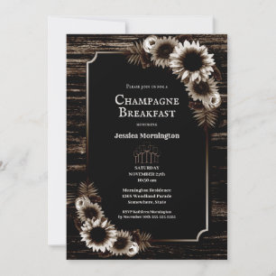 Rustic Wood Country Floral Champagne Frühstück Einladung
