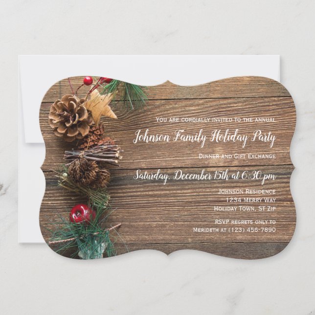 Rustic Wood Country Noël Invitation de fête de Noë (Devant)