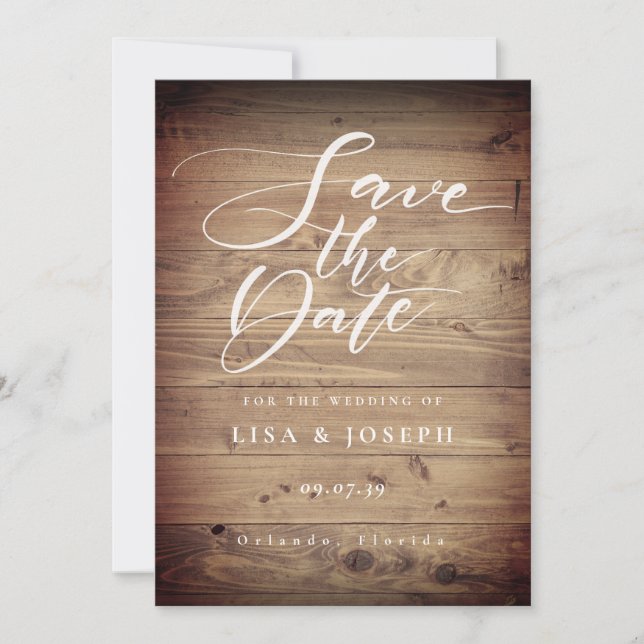 Rustic Wood Country Script Save the Date Einladung (Vorderseite)