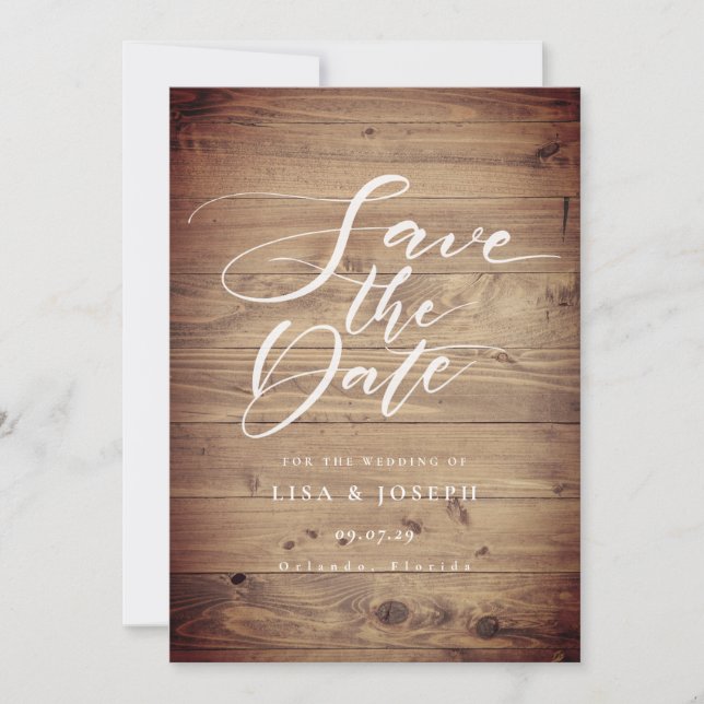 Rustic Wood Country Script Save the Date Einladung (Vorderseite)