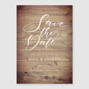 Rustic Wood Country Script Save the Date Magneteinladung