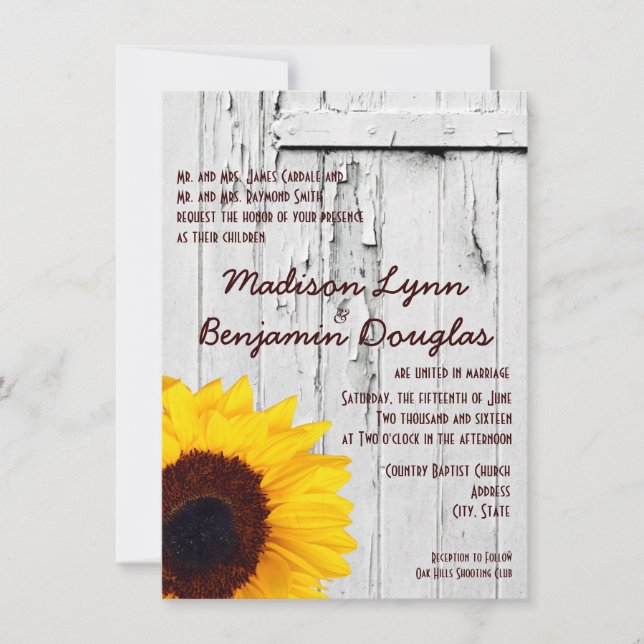 Rustic Wood Country Sunflower Invitations de maria (Devant)