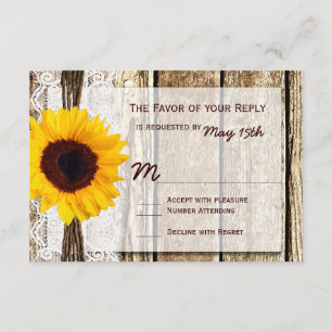 Rustic Wood Country Sunflower Wedding RSVP Cards Karte