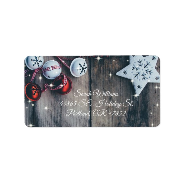Rustic Wood Country Weihnachtssternglocken Adressaufkleber (Vorne)