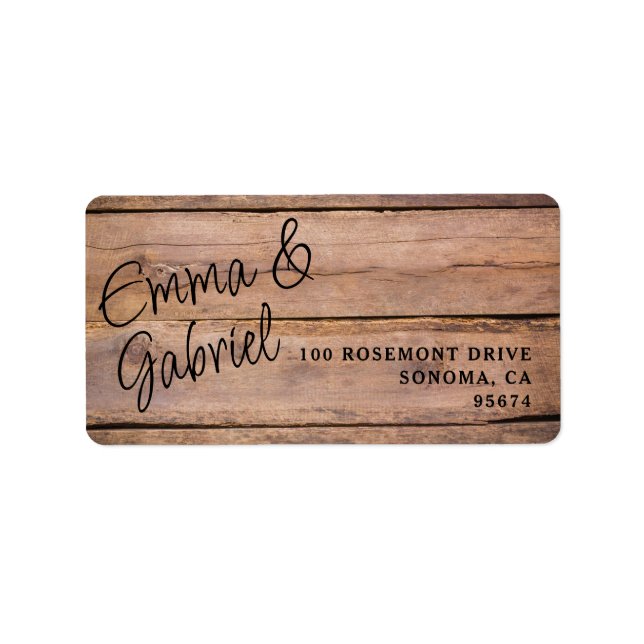 Rustic Wood Couple Name Rücksendeadresse Adressaufkleber (Vorne)