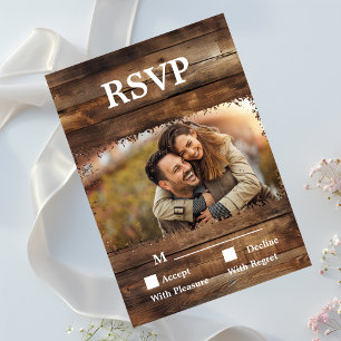 Rustic Wood Couples Foto Country RSVP Card