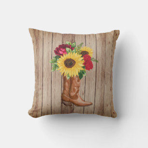Rustic Wood Cowgirl Boots Sunflowers Rote Rosen Kissen