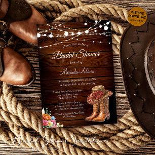 Rustic Wood Cowgirl Boots Western Brautparty Einladung