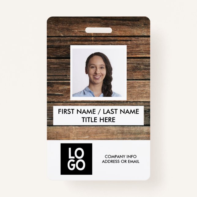 Rustic Wood Custom Employee Foto Name Ausweis (Vorderseite)
