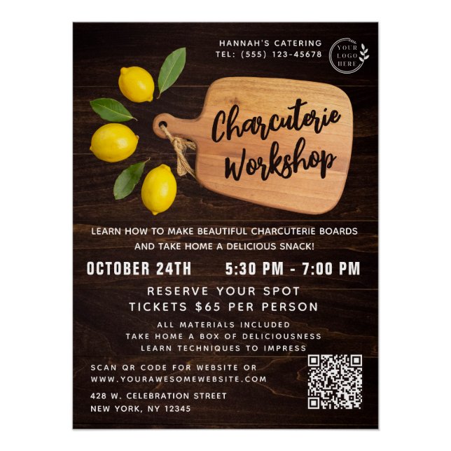 Rustic Wood Cutting Board Citrus Cooking Script Poster (Vorderseite)