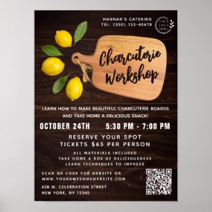 Rustic Wood Cutting Board Citrus Cooking Script Poster