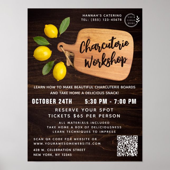 Rustic Wood Cutting Board Citrus Cooking Script Poster (Vorne)