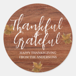 Rustic Wood Dankful Grateful Erntedank Familie Runder Aufkleber