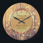 Rustic Wood Diamond 25. Hochzeitstag Große Wanduhr<br><div class="desc">Elegante Goldkonfetti,  Diamant auf Holz Textur 25. Hochzeitstag.</div>