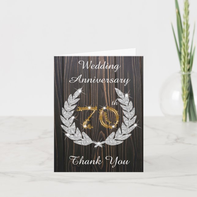 Rustic Wood Diamond Laurel 70 Jahre alt Dankeskarte (Vorderseite)