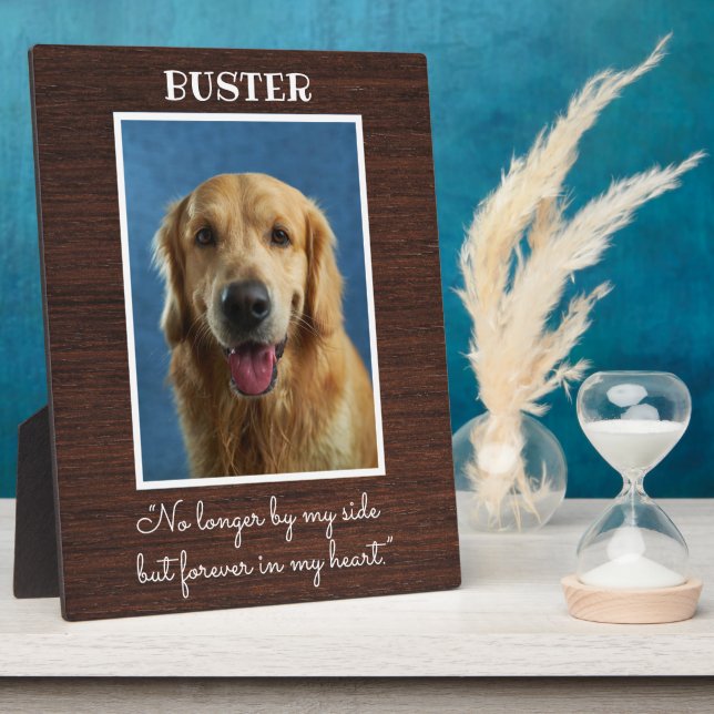 Rustic Wood Dog Pet Memorial Foto von Keepsake Fotoplatte (Seite)