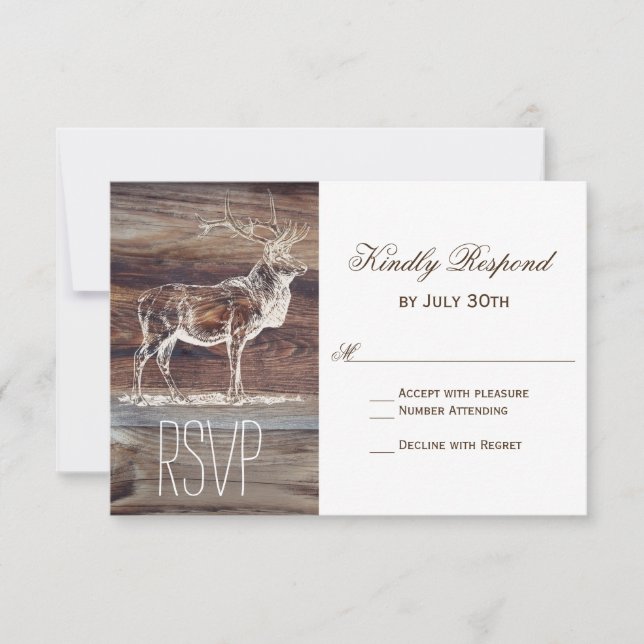 Rustic Wood Elk Wildlife Wedding RSVP Cards (Vorderseite)