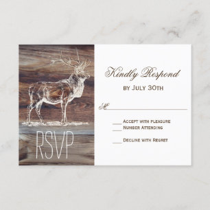 Rustic Wood Elk Wildlife Wedding RSVP Cards Karte