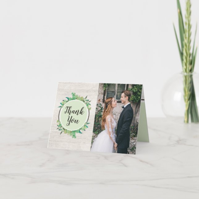 Rustic Wood & Eukalyptus Wedding Vielen Dank für I Karte (Vorderseite)