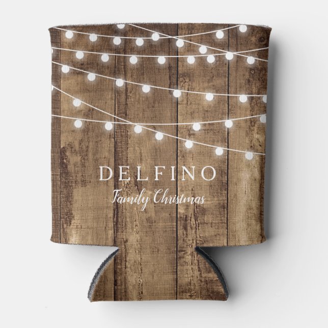 Rustic Wood Fairy Light Custom Holiday Party Biere Dosenkühler (Vorderseite)