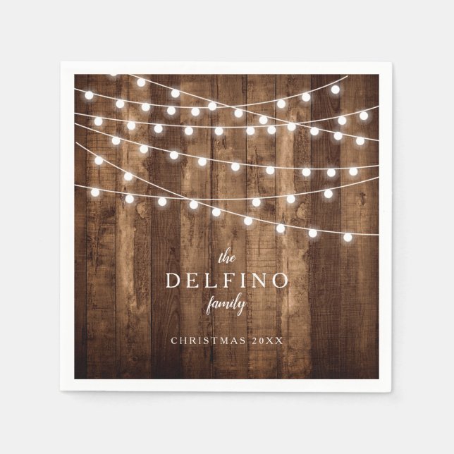 Rustic Wood Fairy Light Family Urlaubsparty Paper Serviette (Vorderseite)