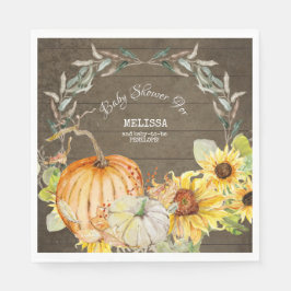 Rustic Wood Fall Pumpkins w Sunflowers Babydusche Serviette