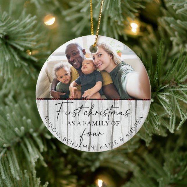 Rustic Wood Family Foto 1. Weihnachten Keramik Ornament (Baum)