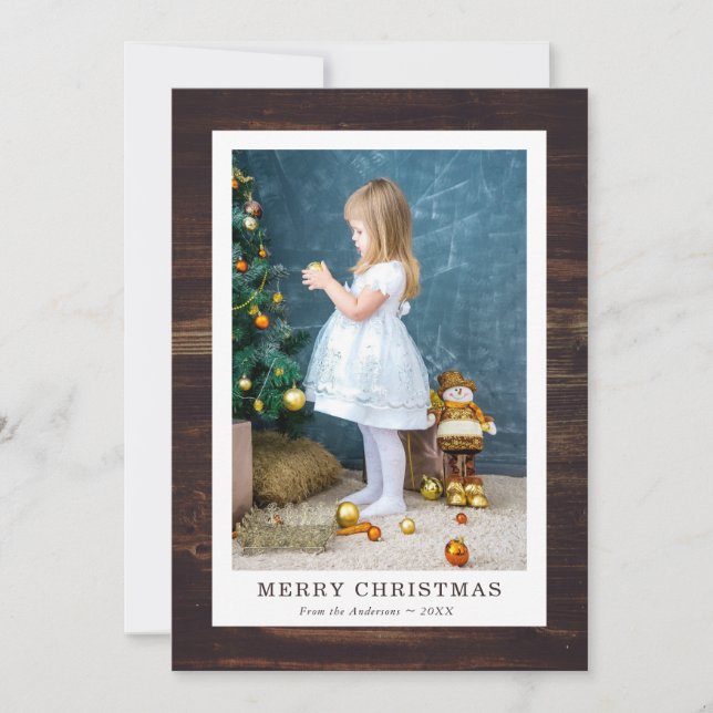 Rustic Wood Family Foto Frohe Weihnachten (Vorderseite)