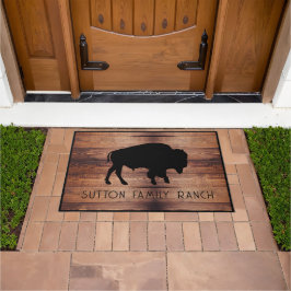 Rustic Wood Family Name Bison Silhouette Fußmatte