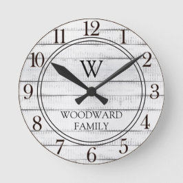 Rustic Wood Family Name Round Clock Runde Wanduhr
