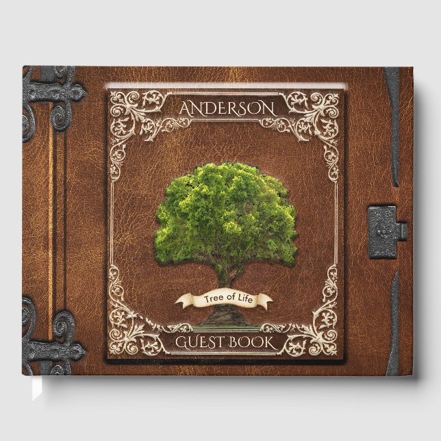 Rustic Wood Family Tree Gästebuch (Vorderseite)