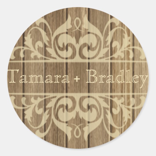 Rustic Wood Filigree Designer | braun Runder Aufkleber (Vorderseite)