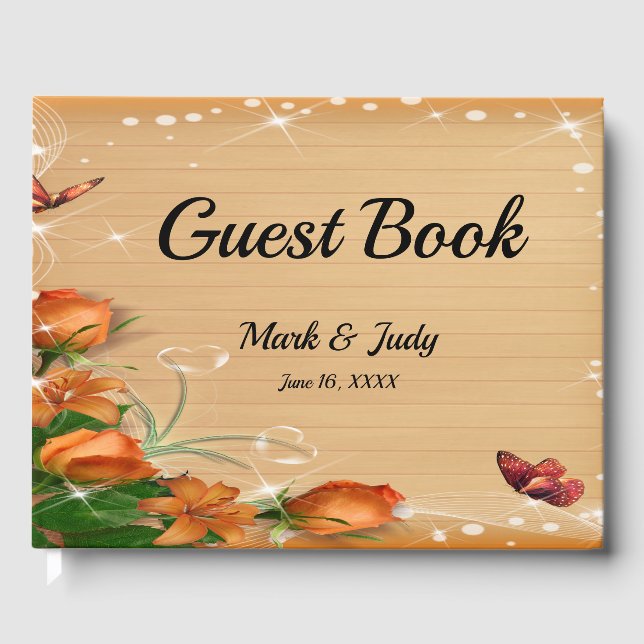 Rustic Wood Floral Butterfly Wedbook Gästebuch (Vorderseite)