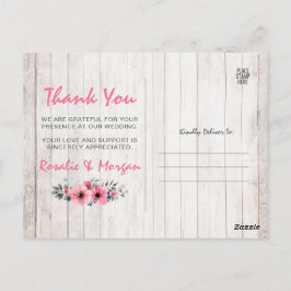 Rustic Wood Floral Country Wedding Danke Foto Postkarte