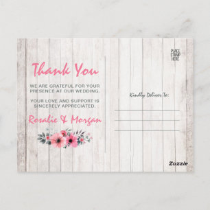 Rustic Wood Floral Country Wedding Danke Foto Postkarte