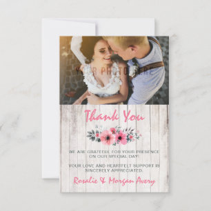 Rustic Wood Floral Rose Country Wedding Vielen Dan Dankeskarte