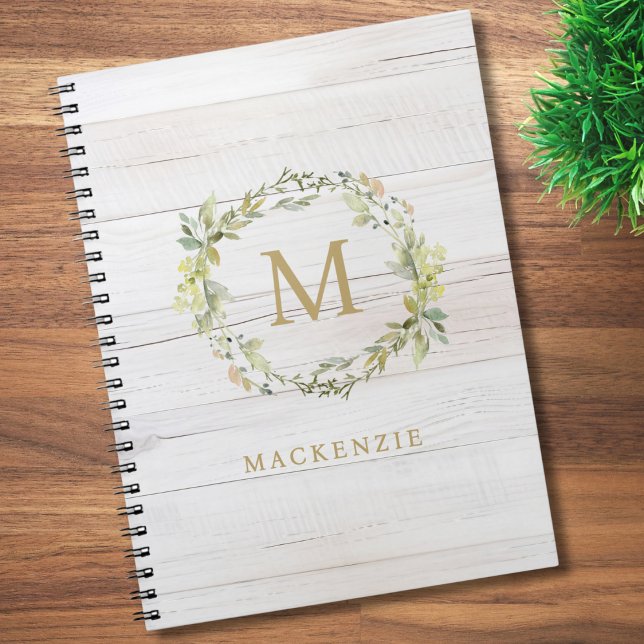 Rustic Wood Floral Watercolor Monogram Notizblock (Von Creator hochgeladen)
